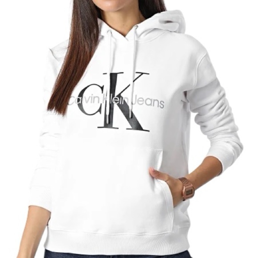 Calvin Klein Jeans Women’s CK Monogram White Pullover Hoodie XL